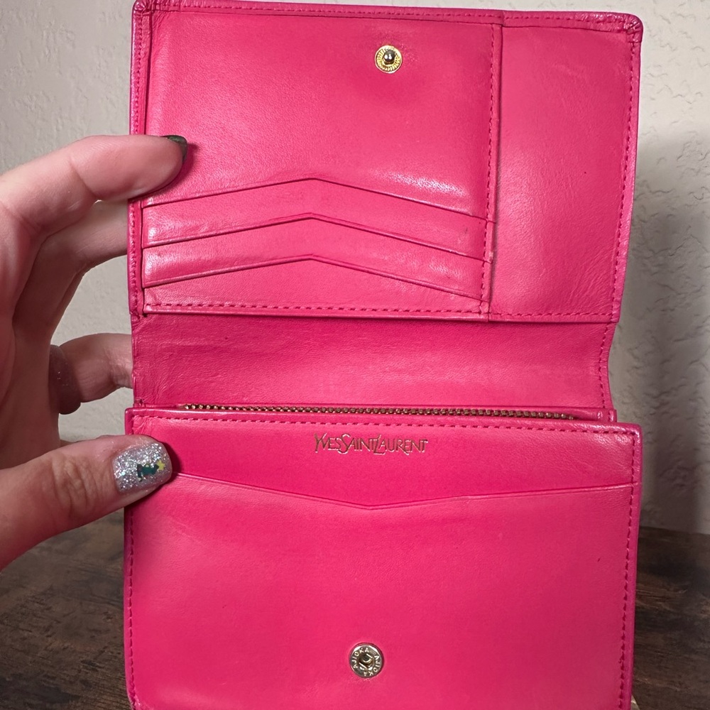 Authentic YSL Yves Saint Laurent Vibrant Pink Leather Wallet - Picture 8 of 11